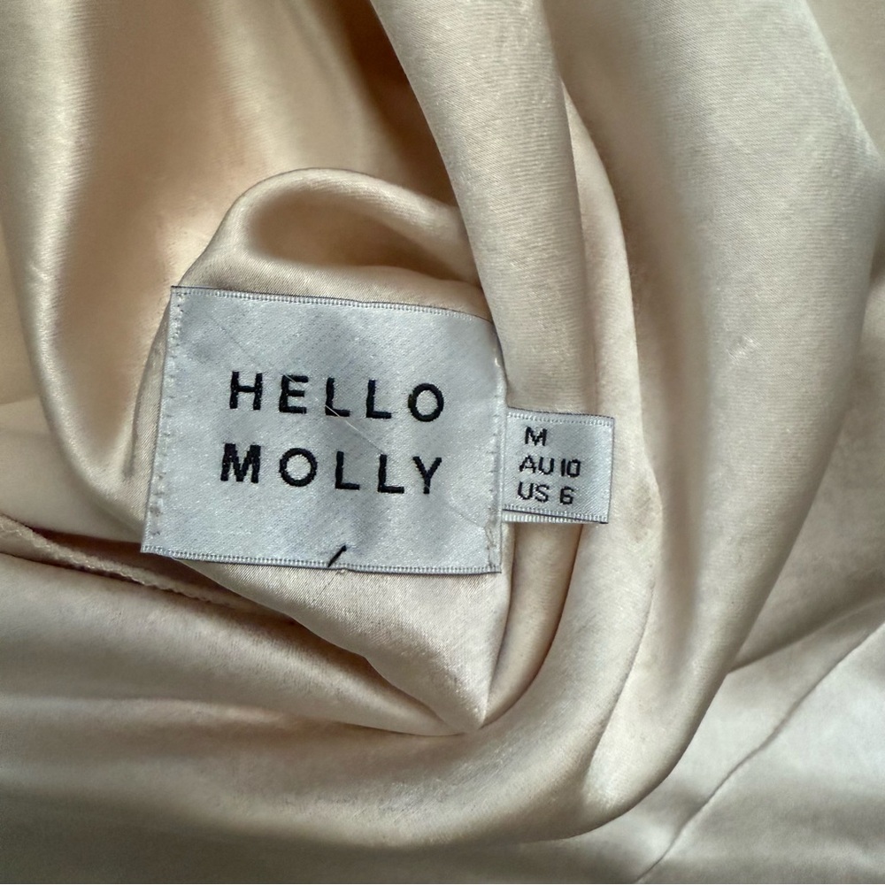Hello Molly Champagne Gold Cream Satin Dress Size 6 Low Back Midi - Picture 8 of 8